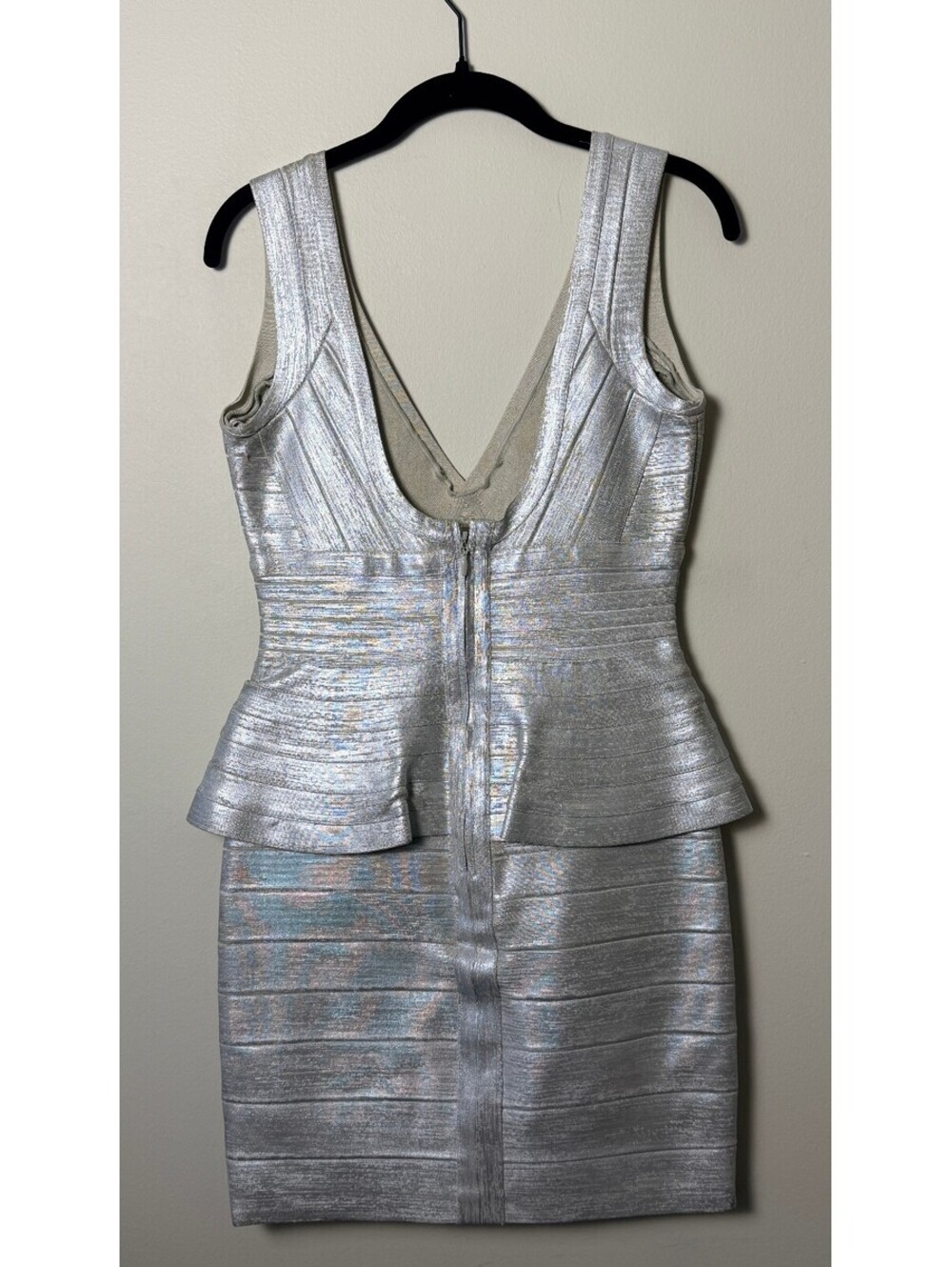 HERVE LEGER BANDAGE BODYCON MINI BONDAGE METALLIC DRESS M - Picture 6 of 13